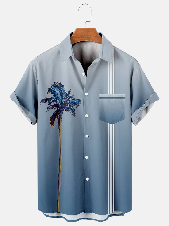 Men's Hawaiian Coconut Tree Casual Loose Short-Sleeved Shirt