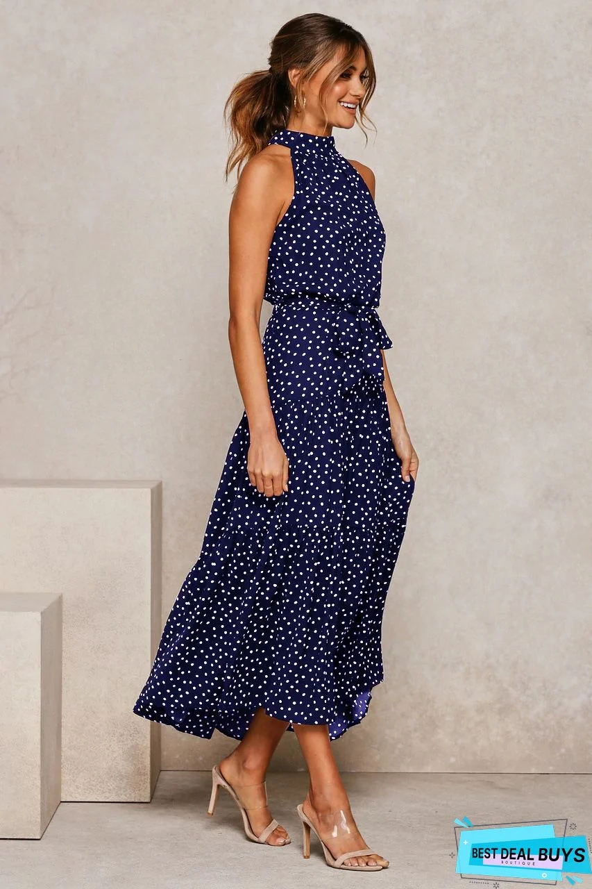 Vintage Polka Dots Printed Statement Plus Size Sleeveless Casual Dresses Black Dresses