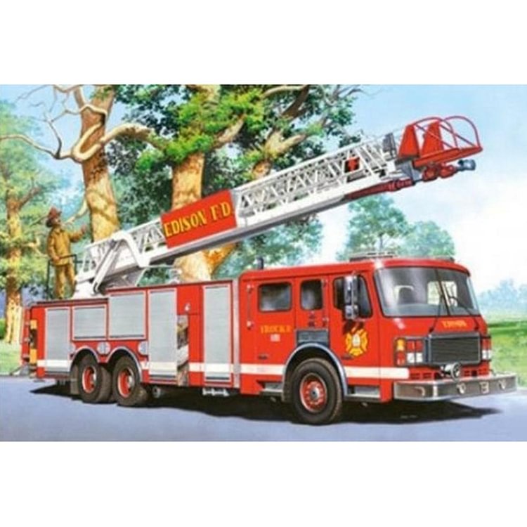 (Multi-Taille) Camion de Pompiers - Complète Rond / Carré Peinture au Diamant  30*40cm/40*50cm
