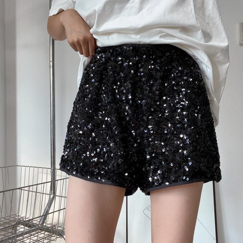 Ootddress Sequin High Waist Patchwork Shorts For Women Summer Fashion Glitter Baggy Slim High Street Sexy Outfit Shorts Tracksuit