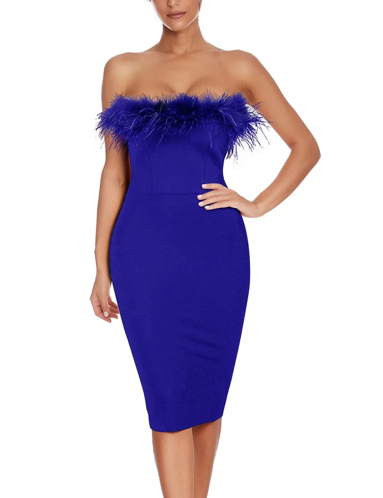 Meilun Women's Sexy Bandeau Feather Bandage Evening Club Party Bodycon Dress