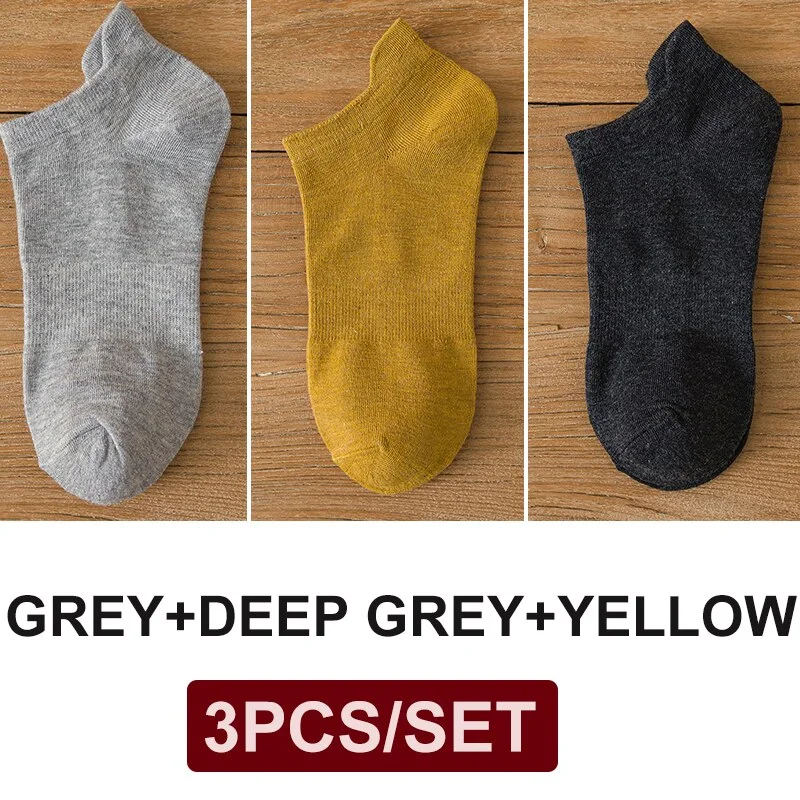 FINETOO 3 Pairs/Set Cotton Men's Socks Harajuku Boat Socks Lift Up Solid Colors Man Sock Sox  Male Invisible Short 38-44 Socks