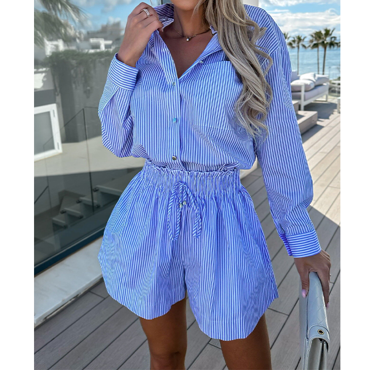 Striped Printed Shirt Two Piece Set