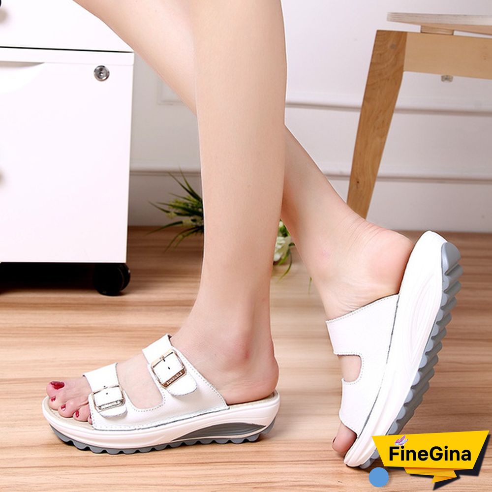 Women Fashion Casual Shoes Slippers Leather Sandals Summer Shoes Plus Size 35-42