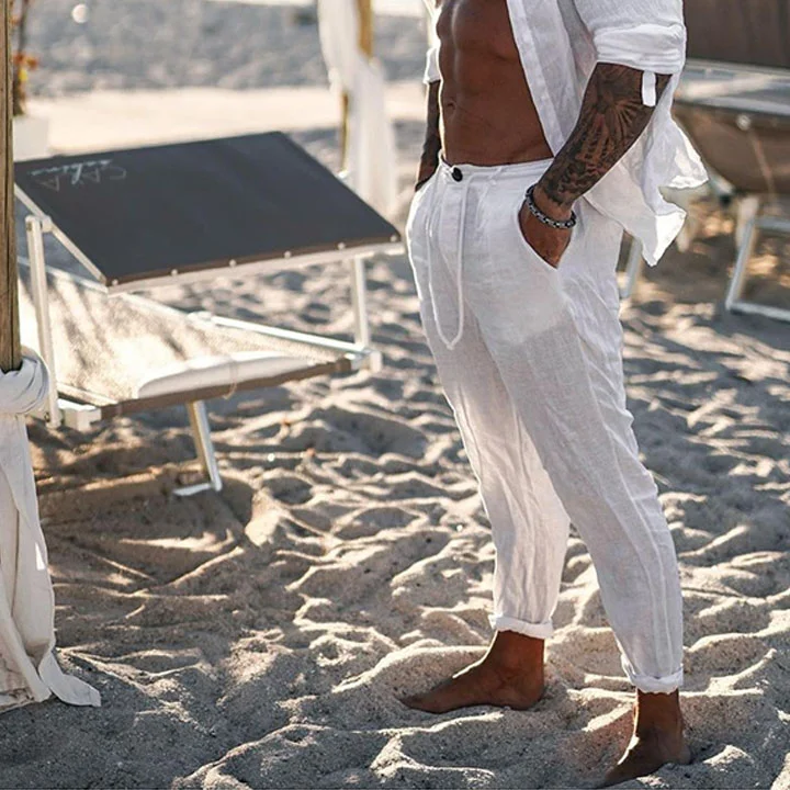 Men's Linen Holiday Plain Breathing Pants
