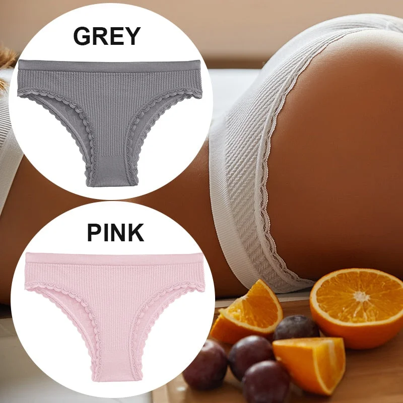 FINETOO 2PCS/Set Women Lace Seamless Sexy Panties 6 Solid Color Brazilian Panty Girl Briefs Lingerie Underpant M-2XL Underwear