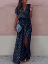 Bohemia V Neck Split-front Dot Maxi Dress