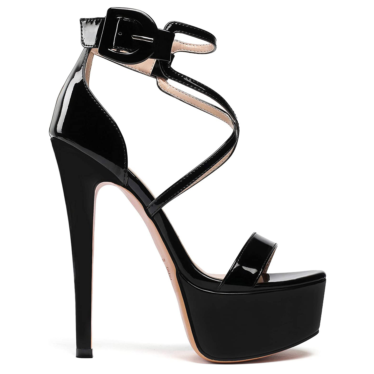 150mm Women's Open Toe Platform Sandals Ankle Strap High Heel Patent Summer Shoes-MERUMOTE