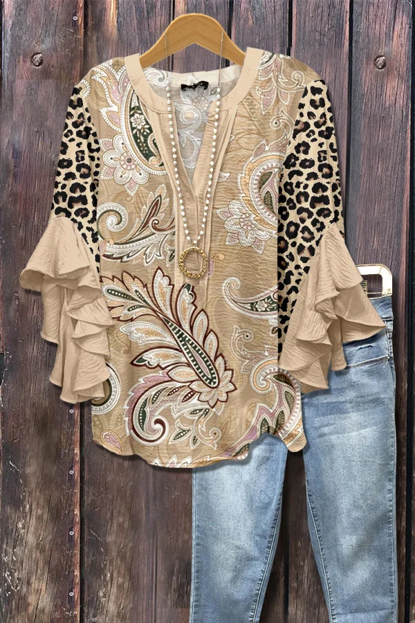 Paisley Print Ruffle Sleeve Top