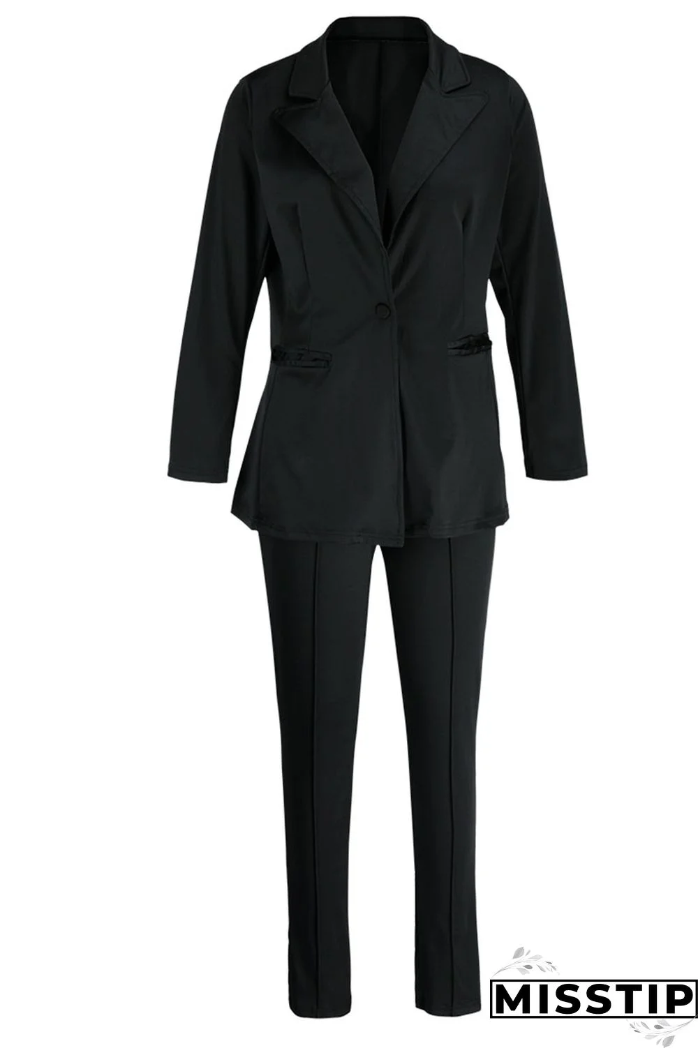 Black Casual Solid Patchwork Turn-back Collar Long Sleeve Two Pieces