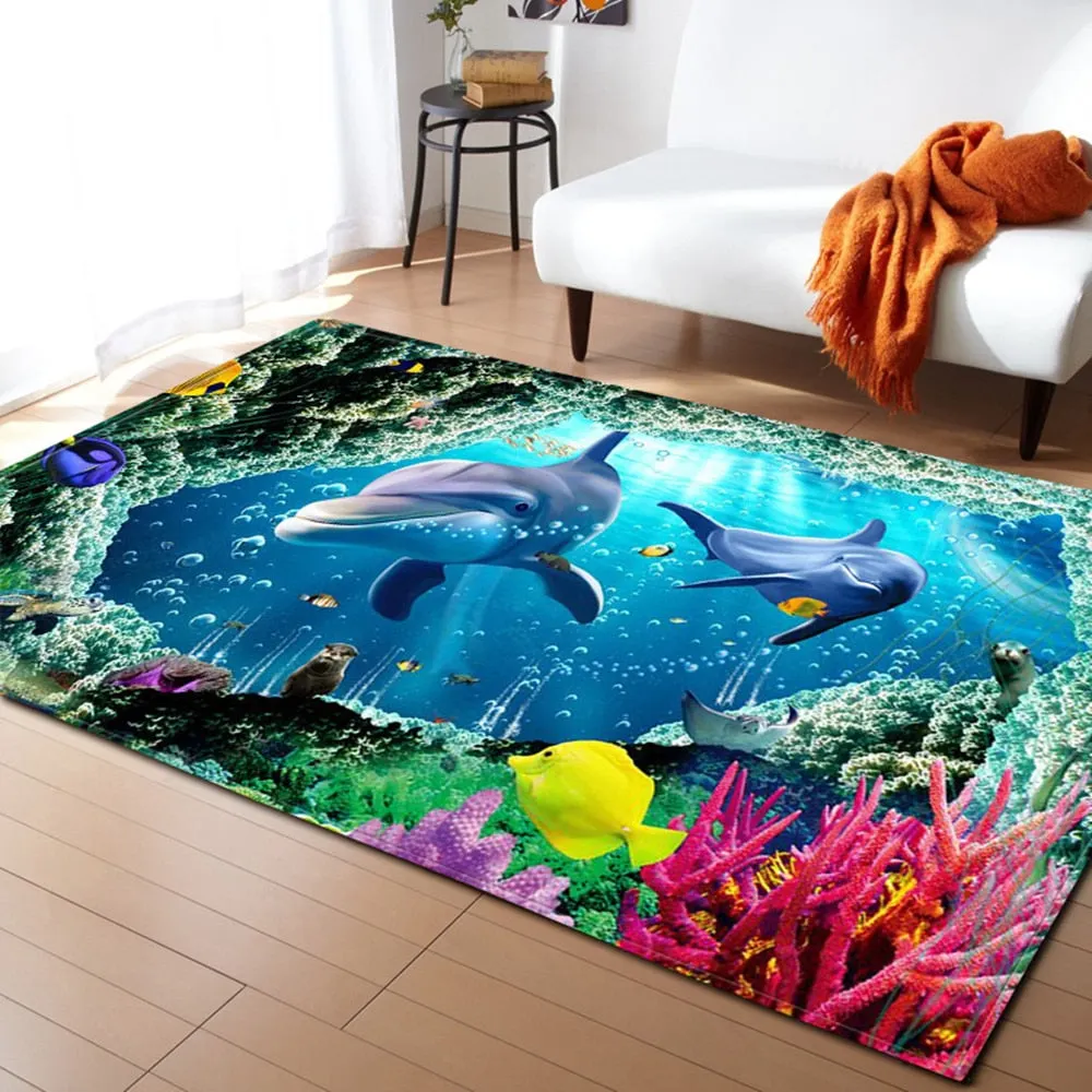 3D underwater world pattern living room coffee table decoration non-slip large carpet bedroom tatami mat children's room carpet