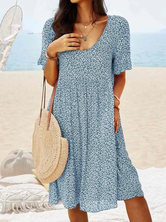 Women's Short Sleeve Floral Long Dress