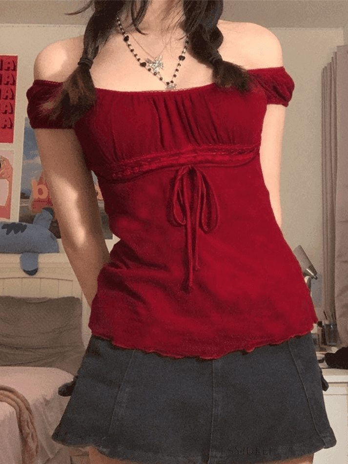 Toloer Vintage Tie Front Lace Trim Blouse-Outfit Ideas