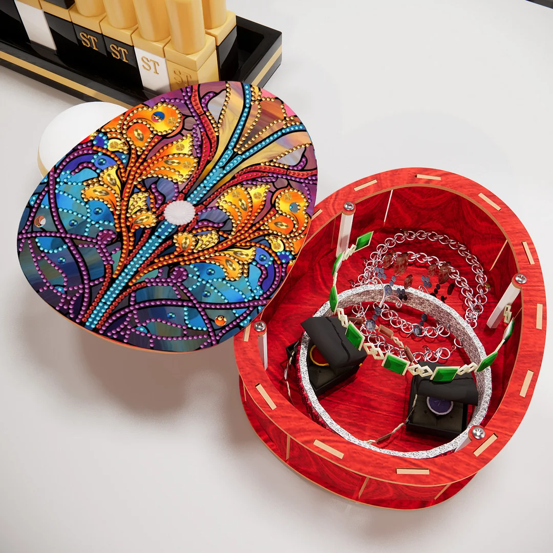 Flower DIY Diamond Art Crystal Painting Storage Box Egg-Shaped Wood Container