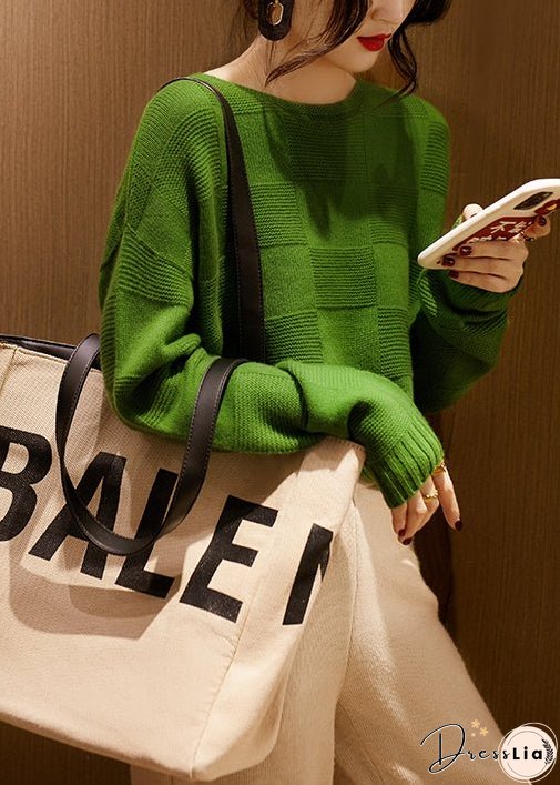 Italian Orange O Neck Cozy Patchwork Knit Woolen Sweater Fall