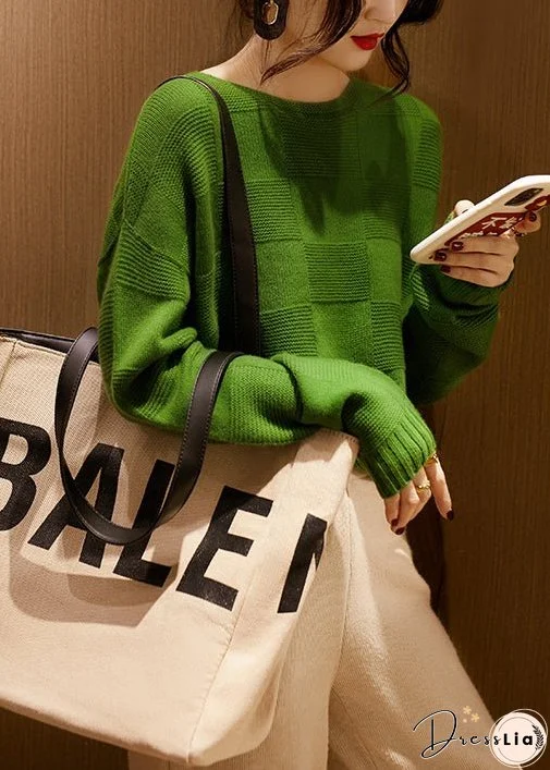 Italian Orange O Neck Cozy Patchwork Knit Woolen Sweater Fall