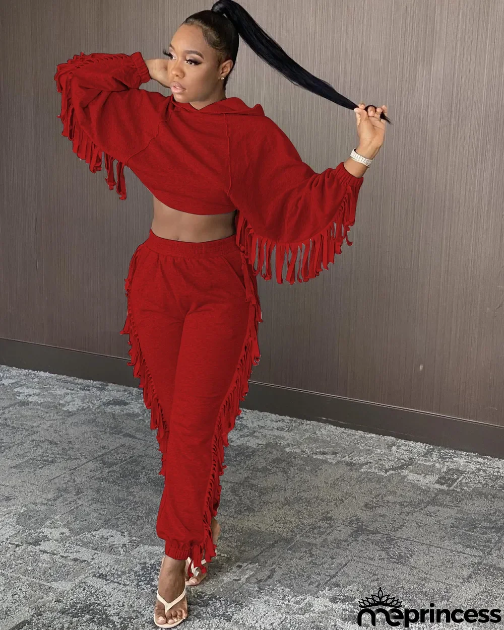 Sports Casual Hoodie Tassel Two-piece Set