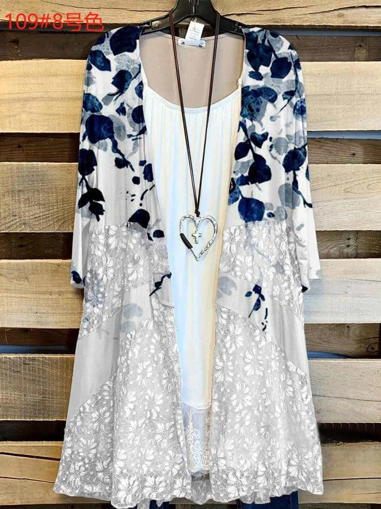 Women's Floral Printed Long Sleeve Stitching Cardigan