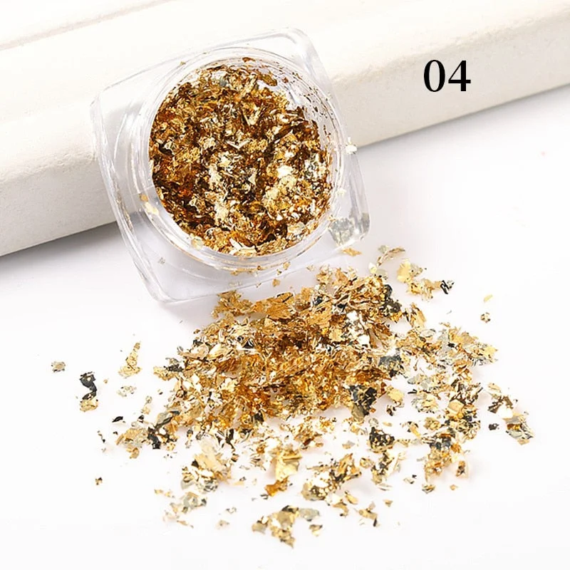 Aluminum Foil Sequins For Nails Gold Silver Irregular Glitter Flakes Mirror Chrome Powder Manicures Winter Decorations Tools