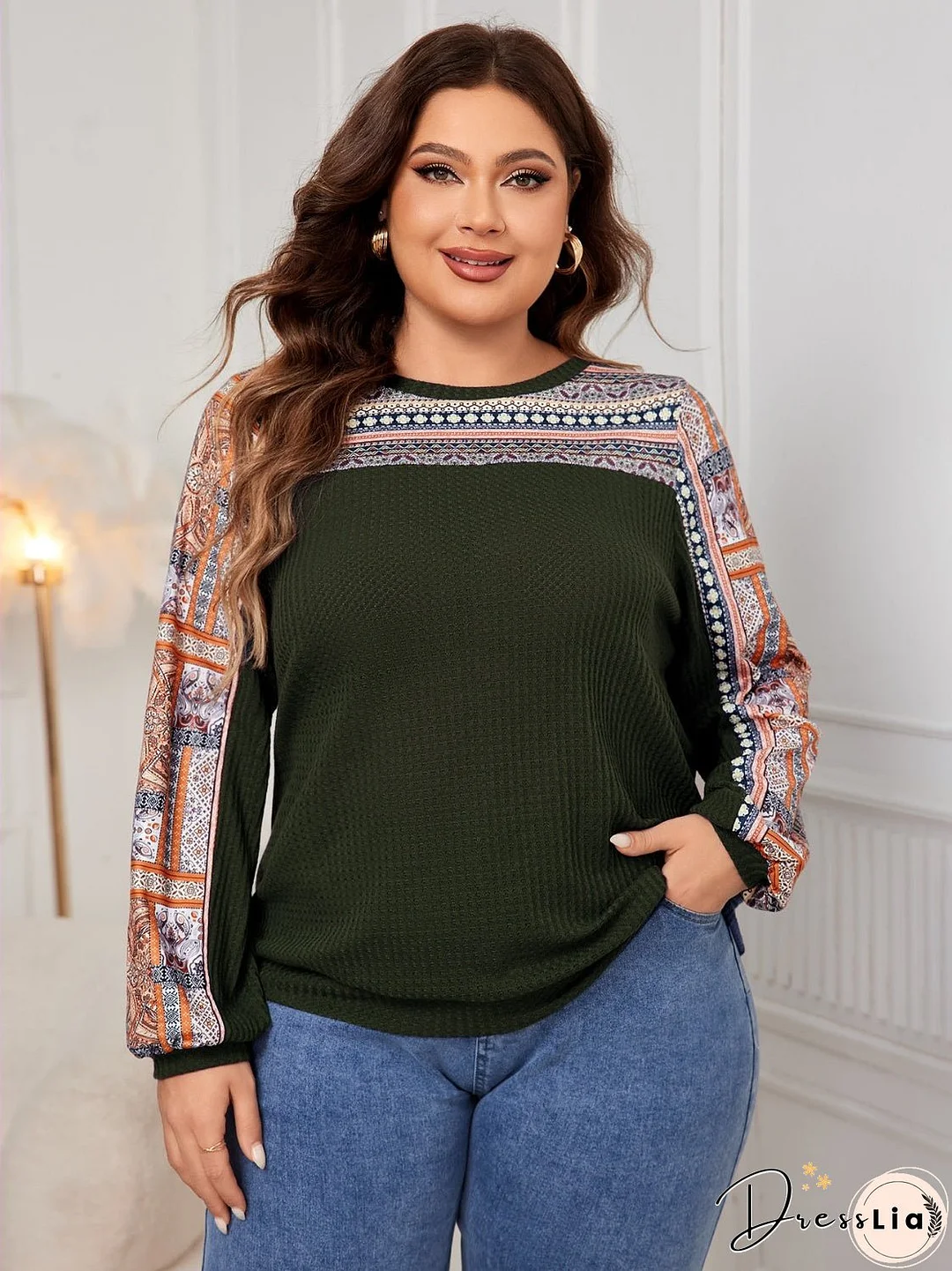 Plus Size Printed Long Sleeve Sweatshirt