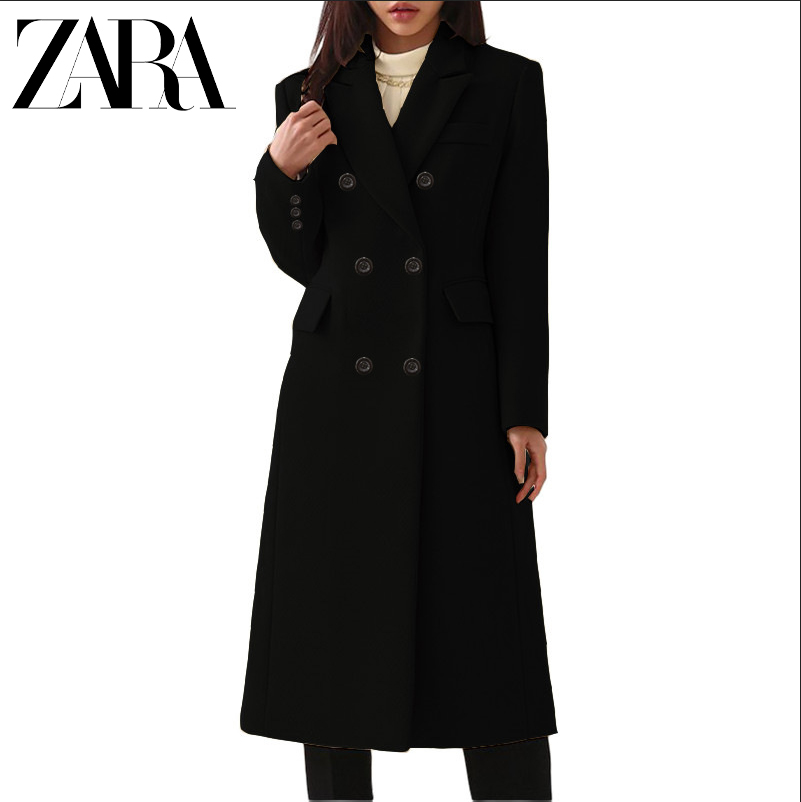 ZARA® Casaco comprido de lã para mulher tamanho grande.