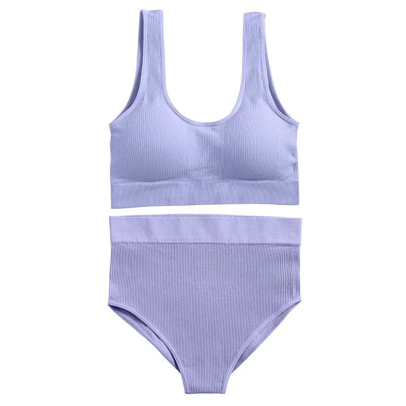 Seamless Women Sexy Bra Set U-back Cropped Top And Hight Waist Pantys Comfortable Underwear Suit S-XL Ultra-thin Lingerie Girls