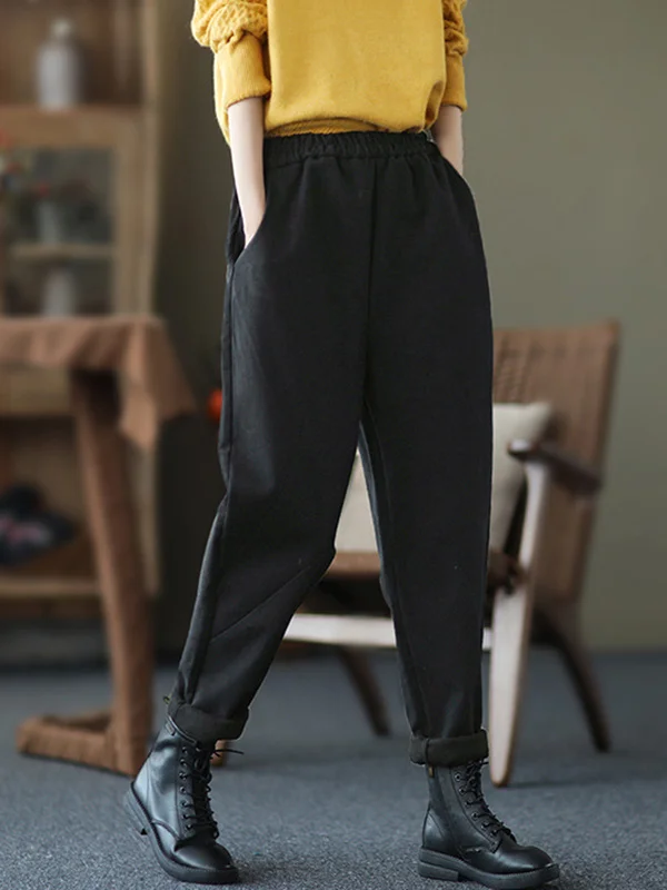 Thicken Velvet Elasticity Solid Color  Casual Pants