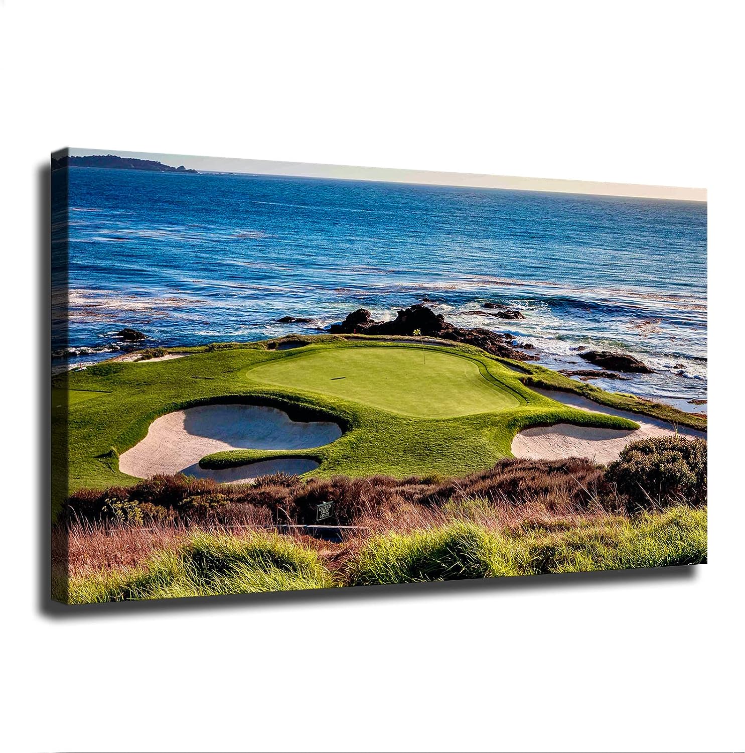 Pebble Beach Golf Course Ocean Skyline Landscape Canvas Poster Decorative Painting Background Wall HD Picture Modern Mural Bedroom Office Living Room Canvas Wall Art (Framed,1632inch) Framed