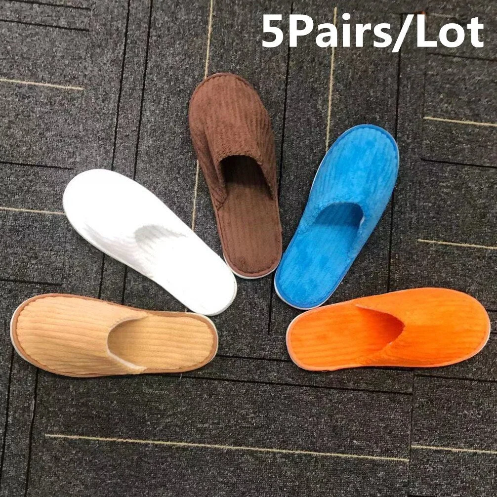 5 Pairs Winter Slippers Men Women  Hotel Disposable Slides Home Travel Sandals Hospitality Footwear One Size on Sale