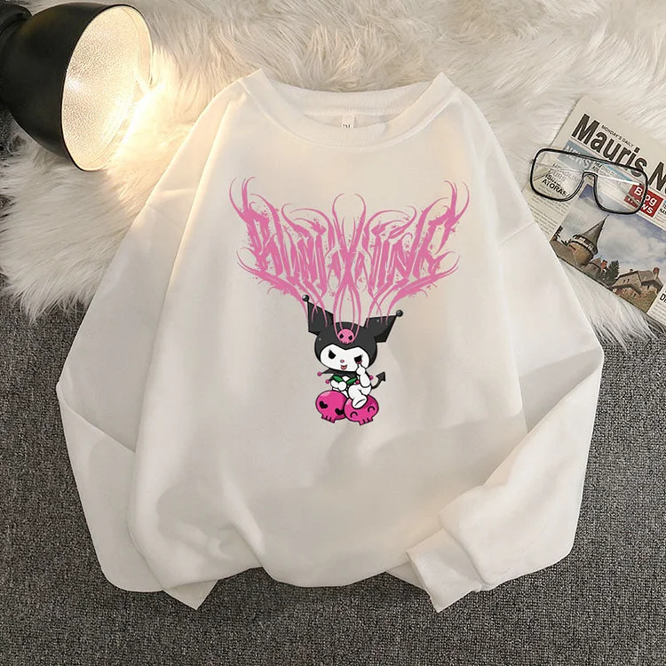 Kuromi Hoodie Fashion Flower Couple round-Neck Sweater Top for Women