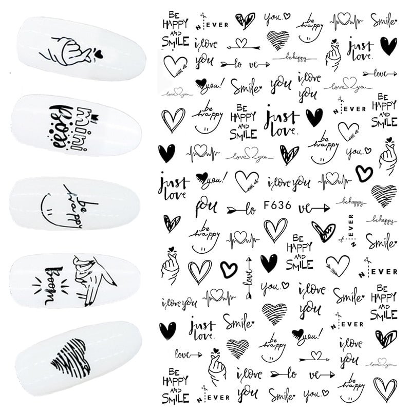 The New 3D Nail Sticker Cool English Letter Stickers For Nail Foil Love Heart Design Nails Accessories Fashion Manicures Sticker