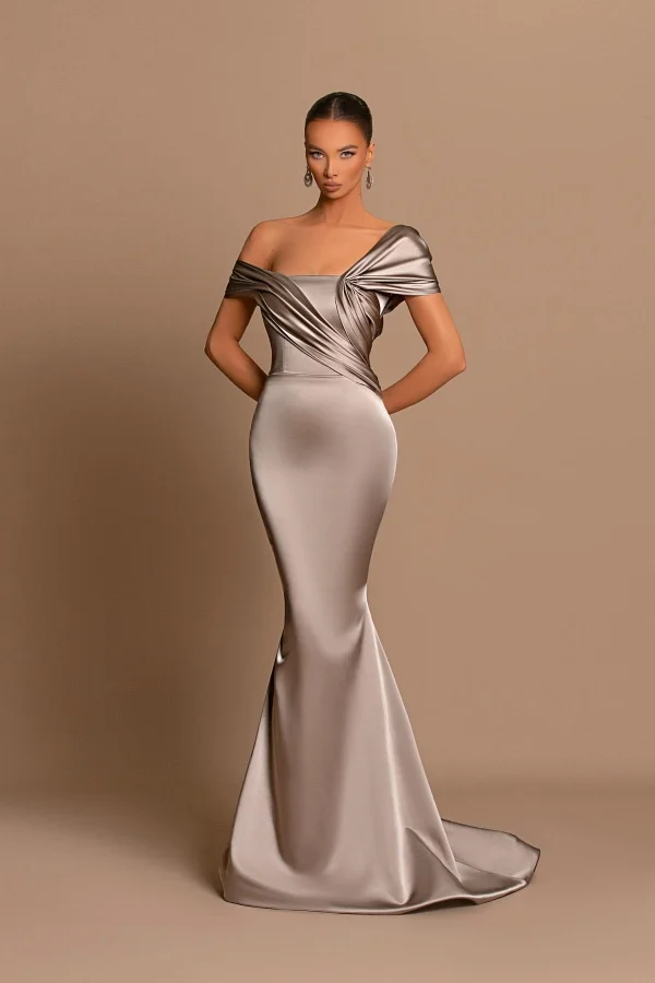 Daisda Glamorous Gray Off-Tne-Shoulder Mermaid Prom Dress With Split