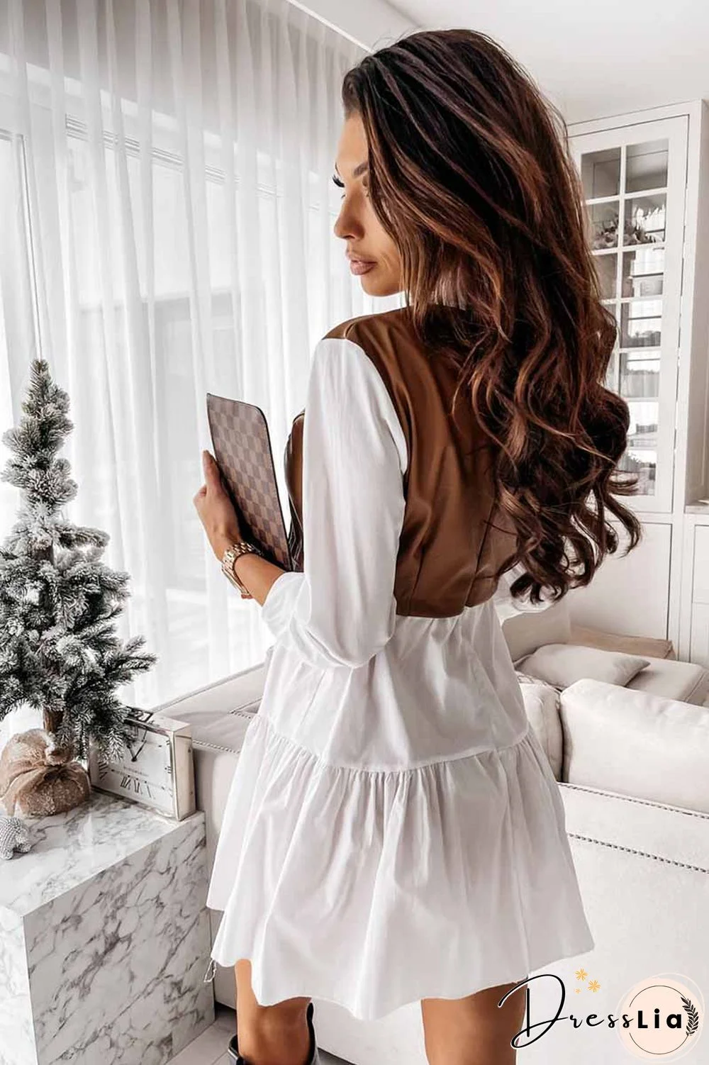 Shirt Skirt And Leather Stitching Mini Dress