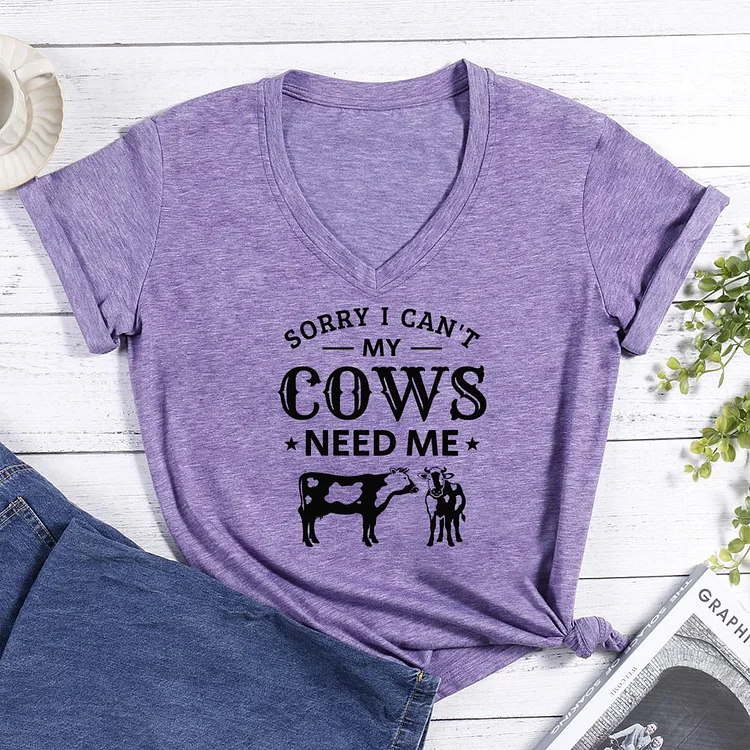 sorry I can't my cow need me village life V-neck T Shirt