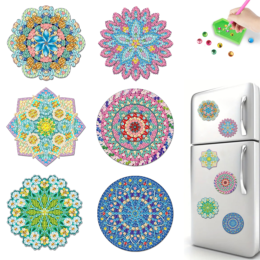 6Pcs Acrylic Flower DIY Diamond Painting Fridge Stickers for Fridge Whiteboards