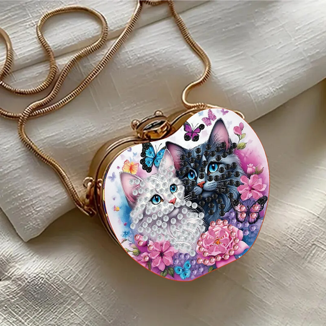 Two Cats DIY Acrylic Love Art Diamond Painting Coin Purse with Chain for Women