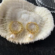 Gold Color Round Circle Twisted Hoop Earrings for Women  Fashion Pearl Pendant Dangle Earrings Temperament Jewelry Gift