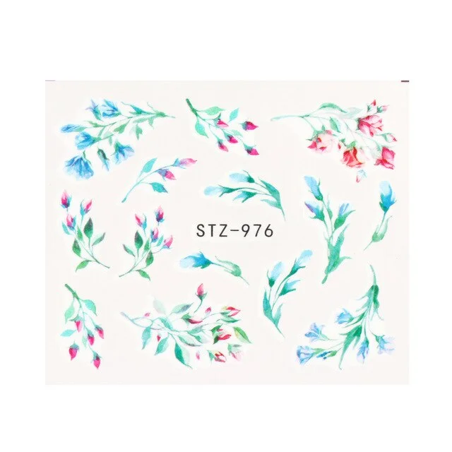 Nail Stickers Water Transfer Multiple Colors Ink Flower Leafs Designs Nail Decal Decoration Tips For Beauty Salons-Nail Inspo