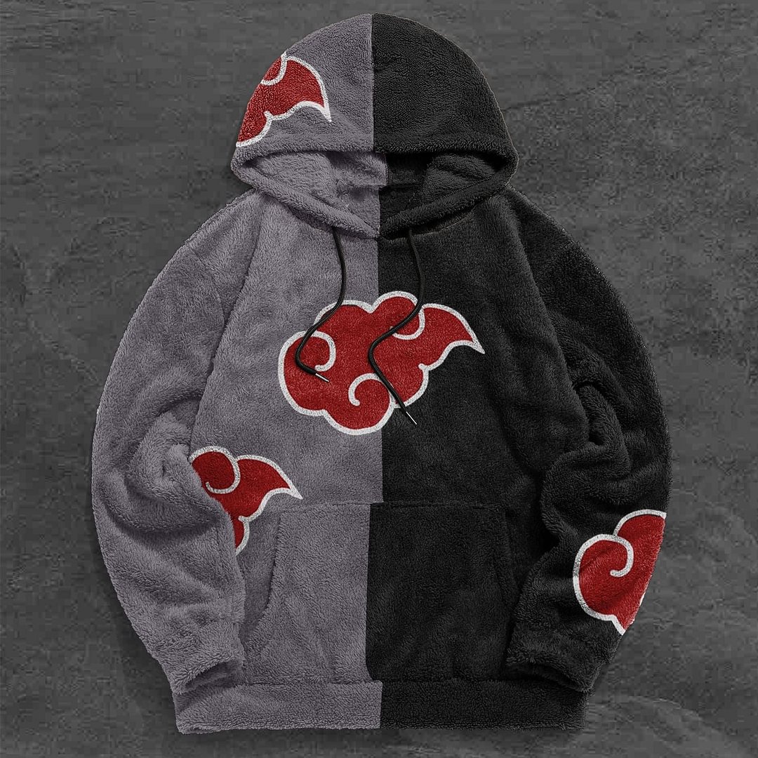 【Preorder】Splicing contrasting color trendy brand printing fashion plush hoodies-Ship on Jan 27th