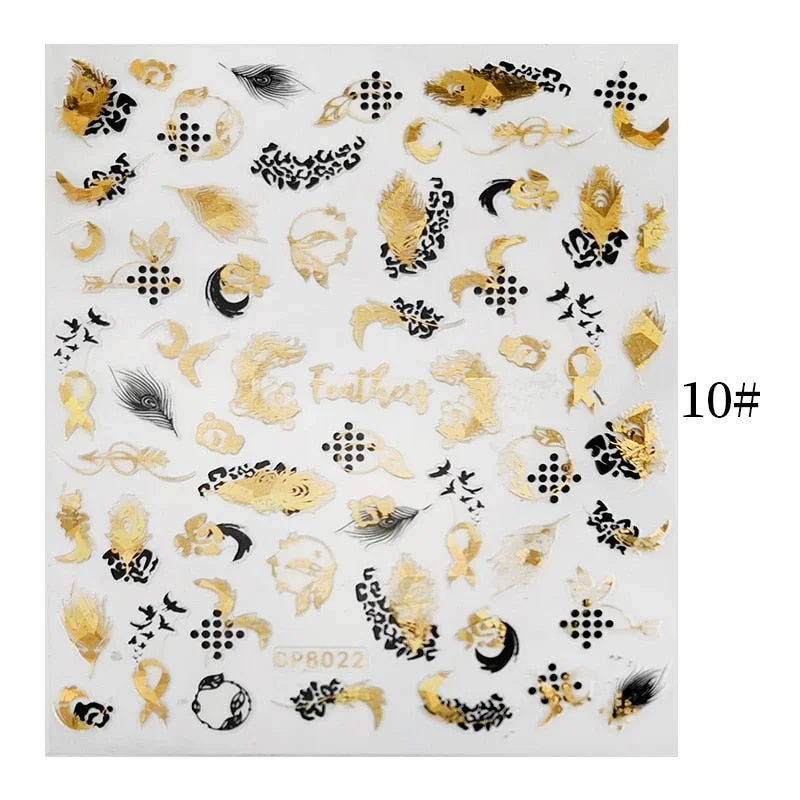 1 Sheet Bronzing Abstract Color Block 3D Nail Sticker Art Letters Design Transfer Sliders Paper DIY Manicuring Wraps