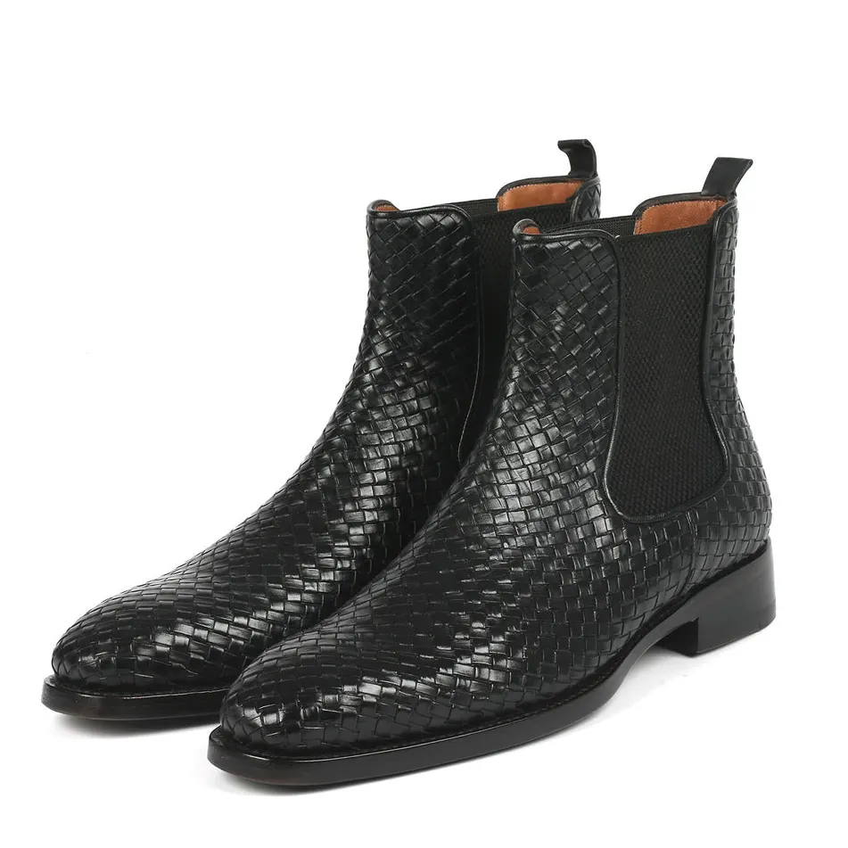 Gentleman's Braided Short Boots Chelsea Casual Martin Boots Ankle Boots-vocosishoes