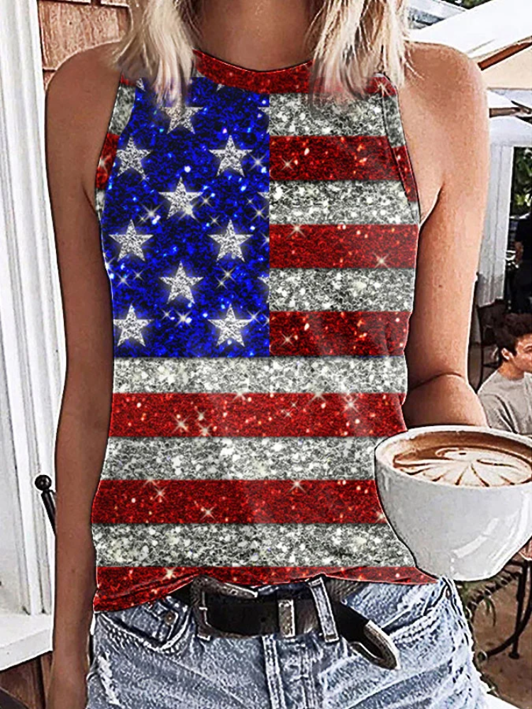 Comstylish Women's Women's Flag Print Tank Top Vest