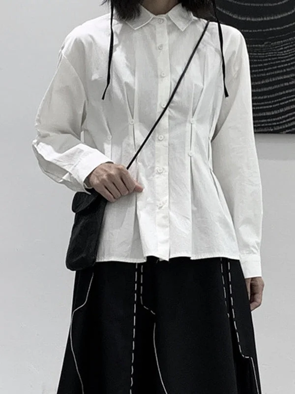 Art White Lapel Buttoned Long Sleeve Shirt