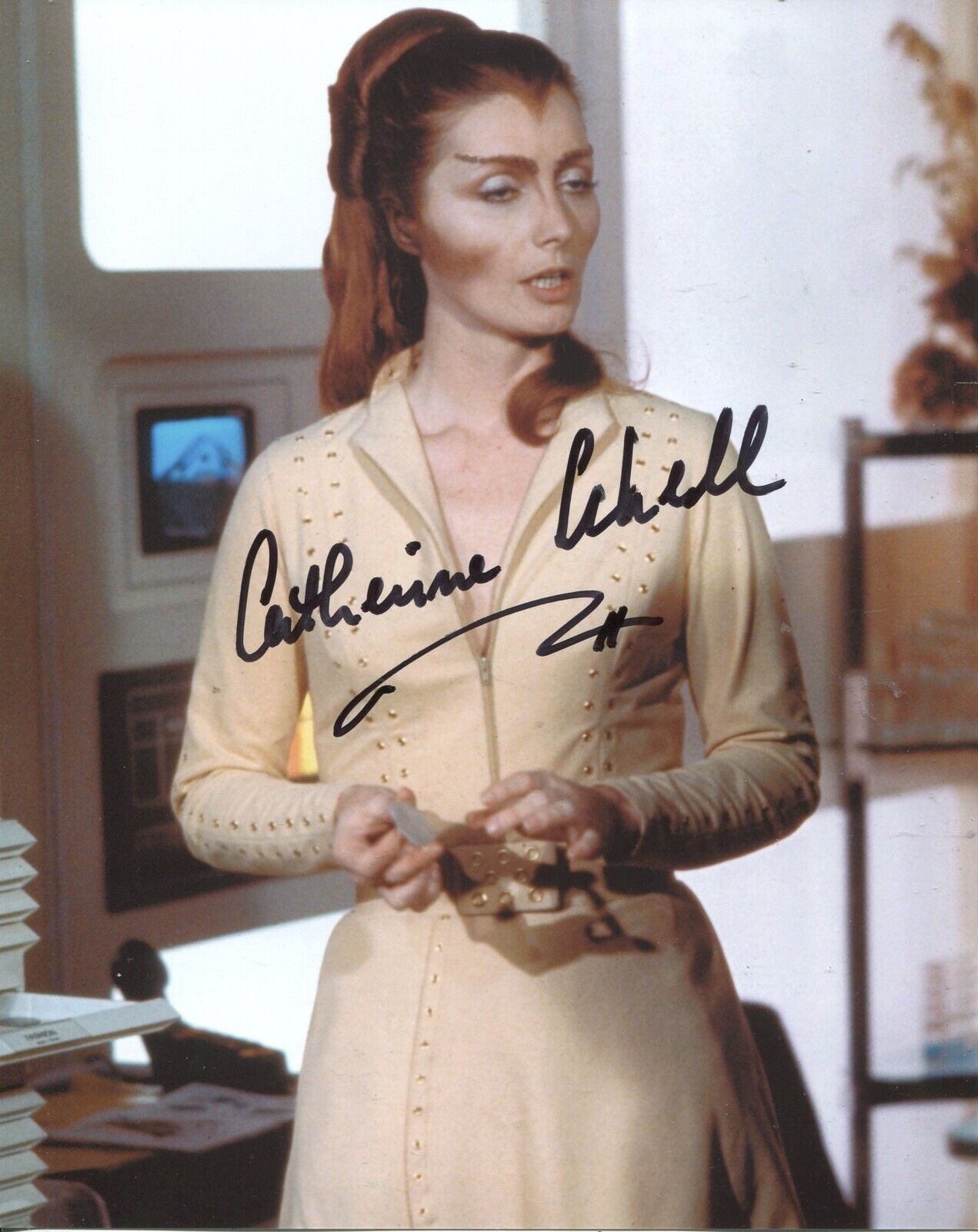 Actress Catherine Schell signed SPACE 1999 TV Sci-Fi series Photo Poster painting