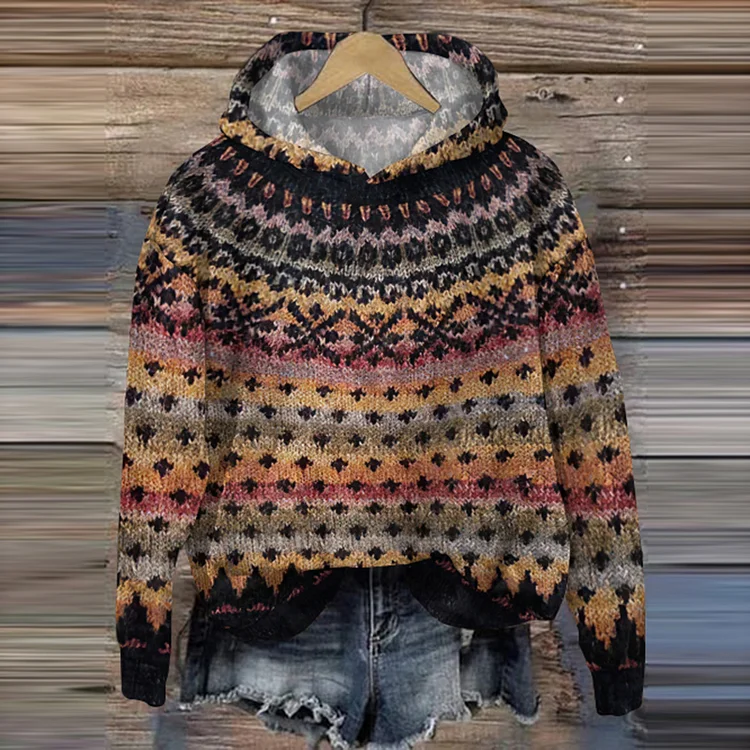 VChics Vintage Tribal Gradient Geometry Pattern Warm Comfy Sweater
