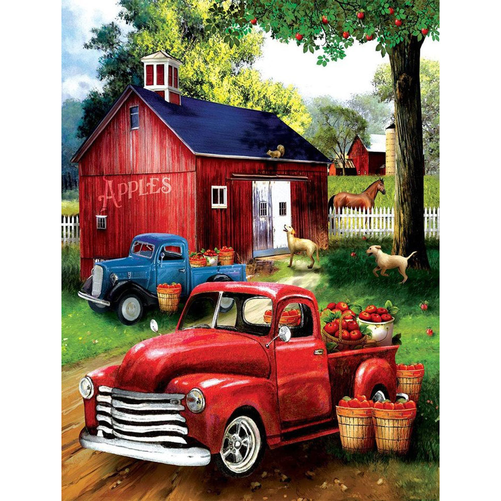 Red House And Little Red Car 30*40cm(canvas) full round drill diamond painting