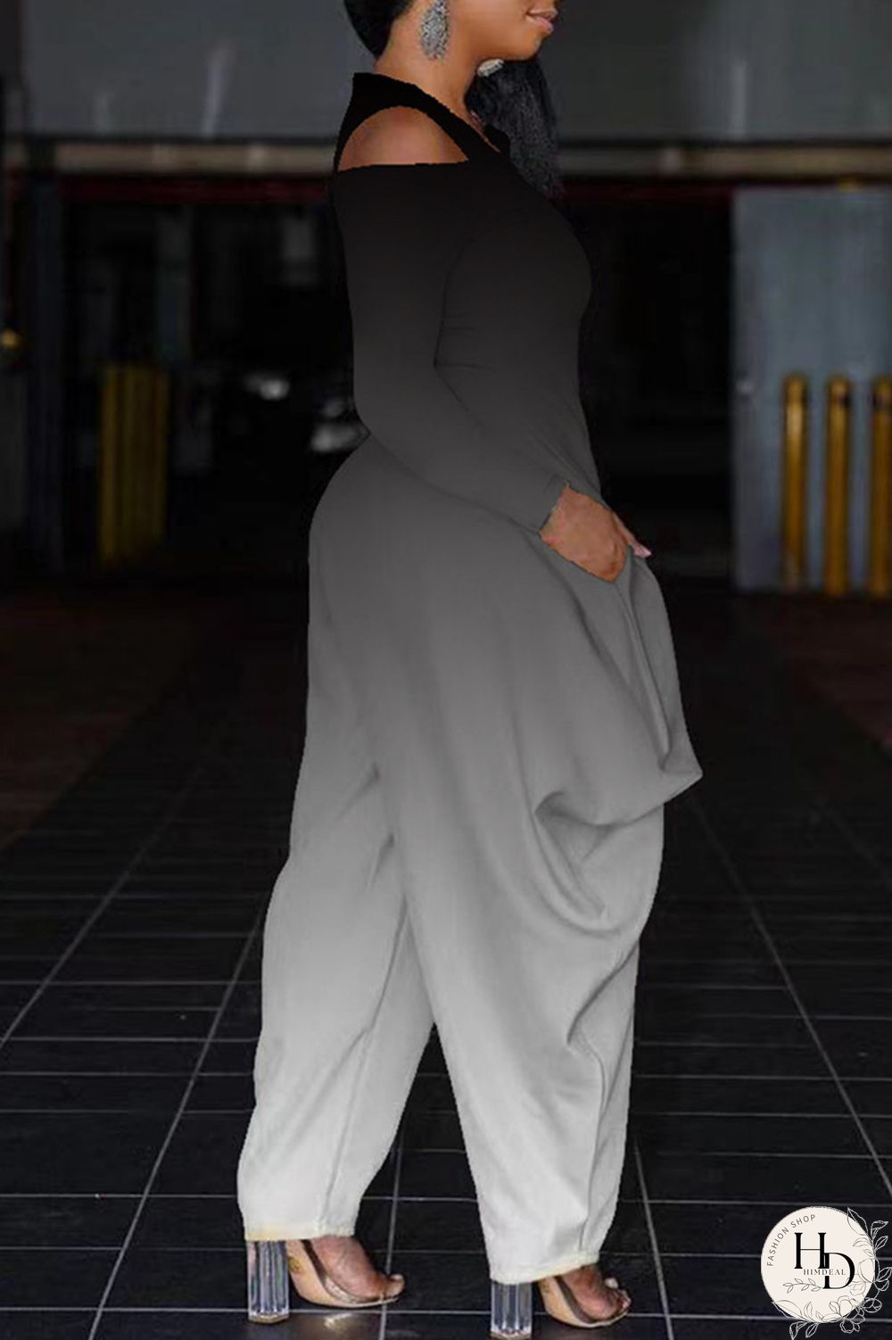 Blue Fashion Casual Gradual Change Print Hollowed Out V Neck Regular Jumpsuits