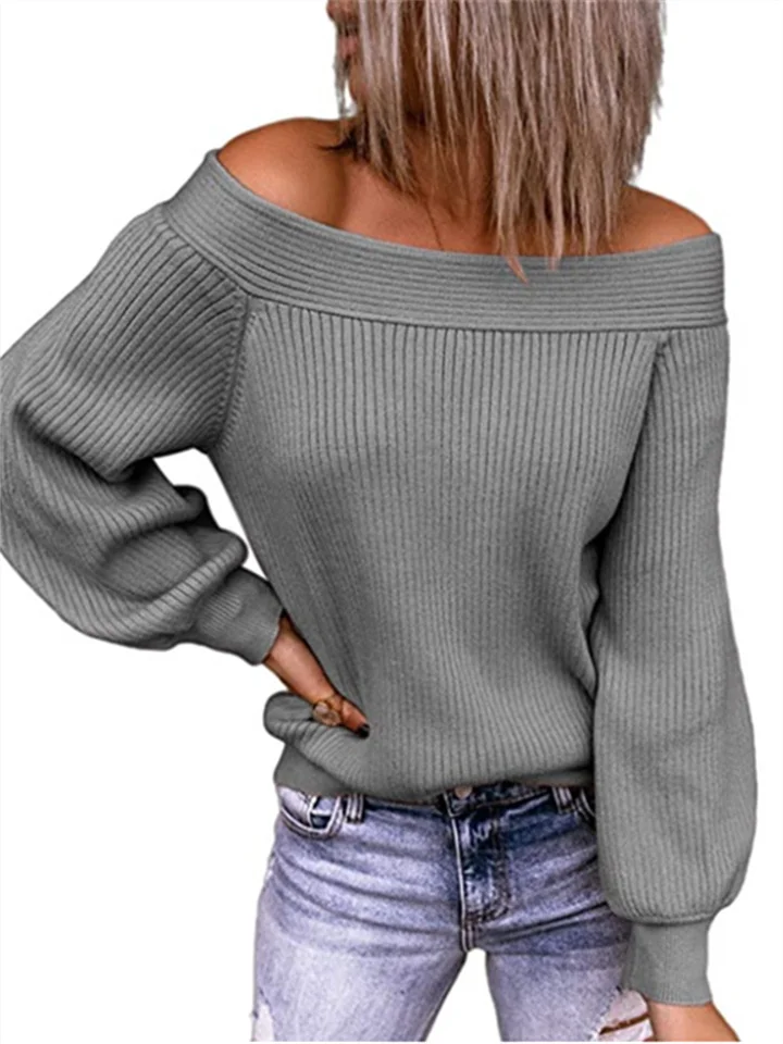 Off-shoulder Large Size Loose Knit Sweater Autumn and Winter One-line Collar Solid Color Pullover Sweater Women's Clothing