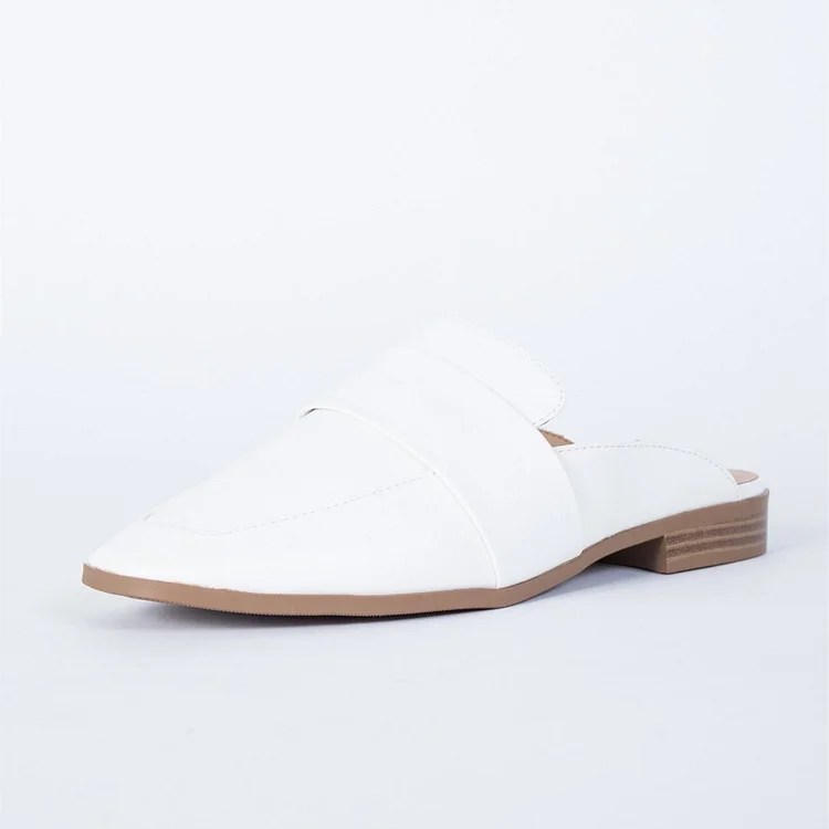White Square Toe Comfy Flats Mule Loafers for Women |FSJ Shoes