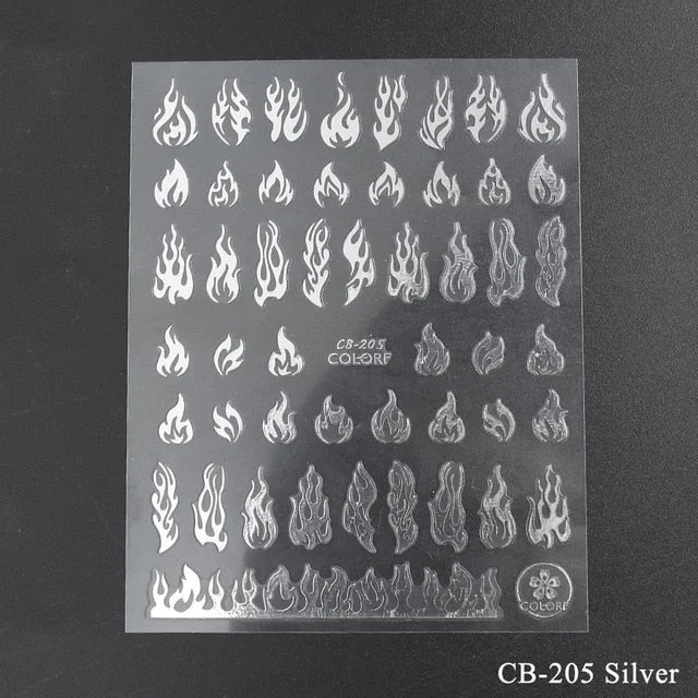Nail Stickers Back Glue Black White Gold Silver Flame Shapes Designs Nail Decal Decoration Tips For Beauty Salons-Nail Inspo
